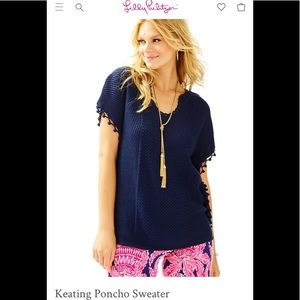 Lilly Pulitzer Keating Poncho Sweater. L. Navy